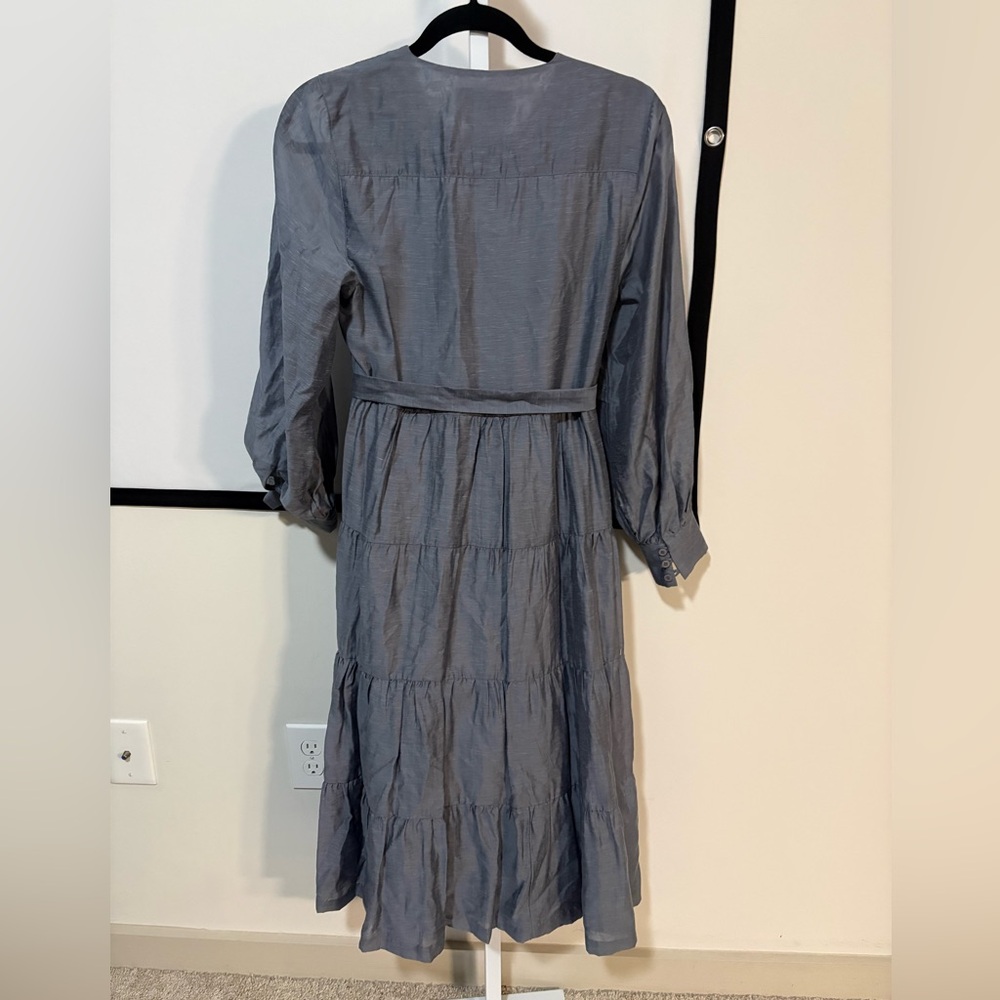 Anthropologie Slate Gray Tiered Midi Dress with Pintuck Bodice - Picture 4 of 6